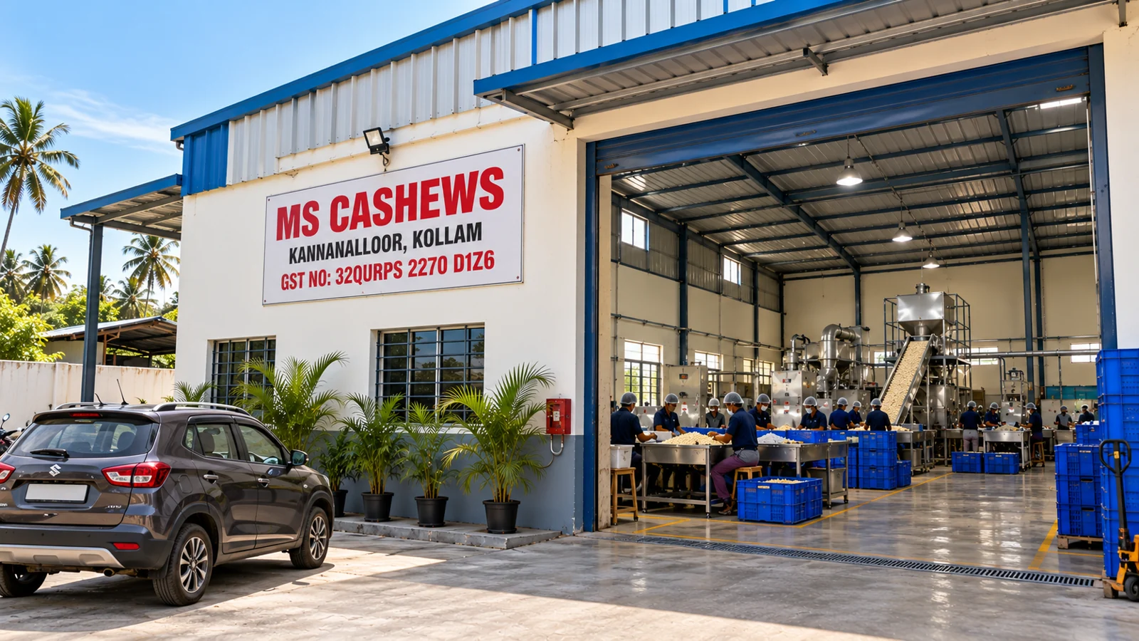 Front of the M S Cashews premises in Kannanalloor, Kollam
